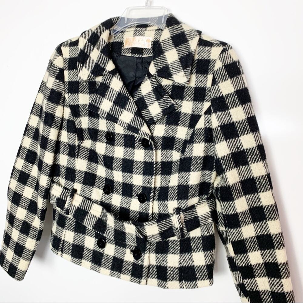 Pendleton Vintage Buffalo Check Plaid Wool Double Breasted Jacket Coat Size 10